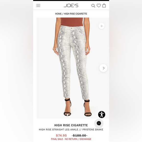 Joe's Jeans Women’s The Luna High Rise Cigarette Snake Print Straight Jeans 26 - Picture 6 of 8